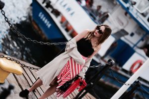 flat shoes and skirt outfit