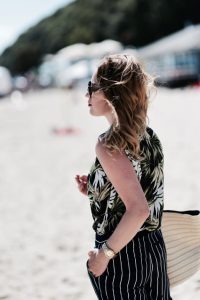 koszula-w-hawajskie-kwiaty-słomiany-plażowy-koszyk-stylizacja